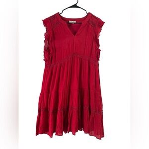 Red ruffled short sleeve mini summer dress